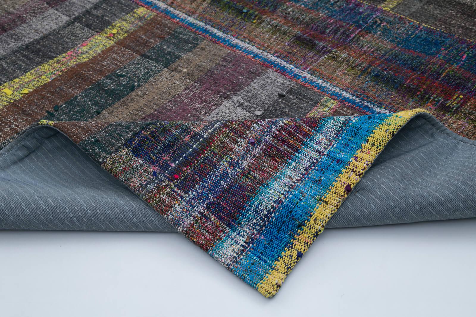 Kırk Yama Gri Patchwork Pamuk Yün El Dokuma Halısı 196x300 Agacan