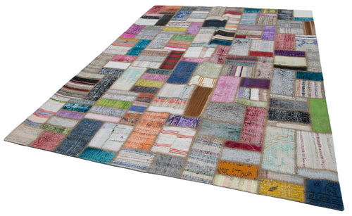 Kırk Yama Gri Patchwork Pamuk Yün El Dokuma Halısı 213x293 Agacan