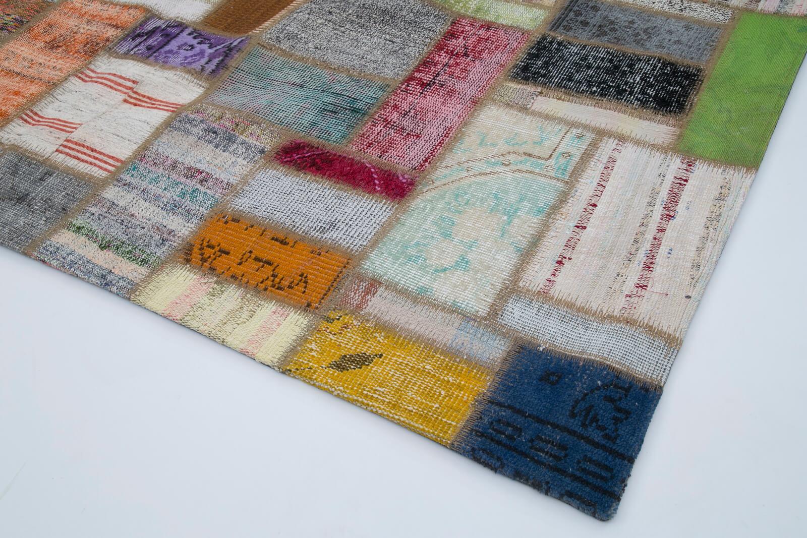 Kırk Yama Gri Patchwork Pamuk Yün El Dokuma Halısı 213x293 Agacan