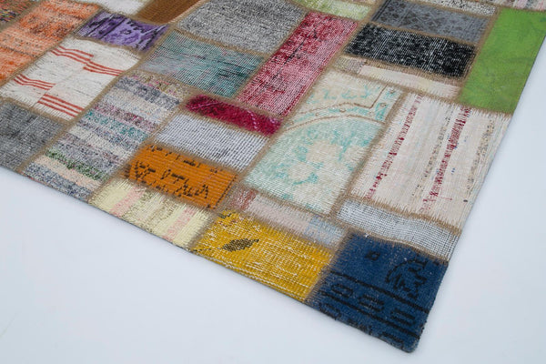 Kırk Yama Gri Patchwork Pamuk Yün El Dokuma Halısı 213x293 Agacan