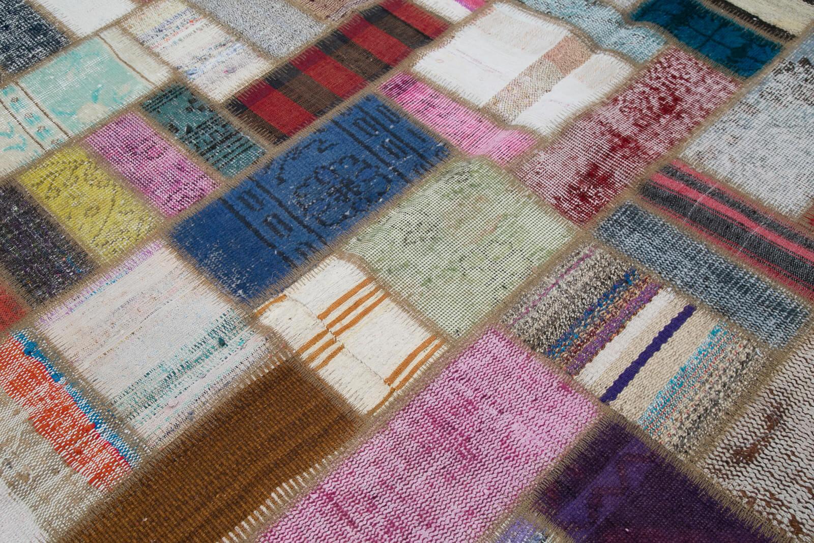 Kırk Yama Gri Patchwork Pamuk Yün El Dokuma Halısı 213x293 Agacan
