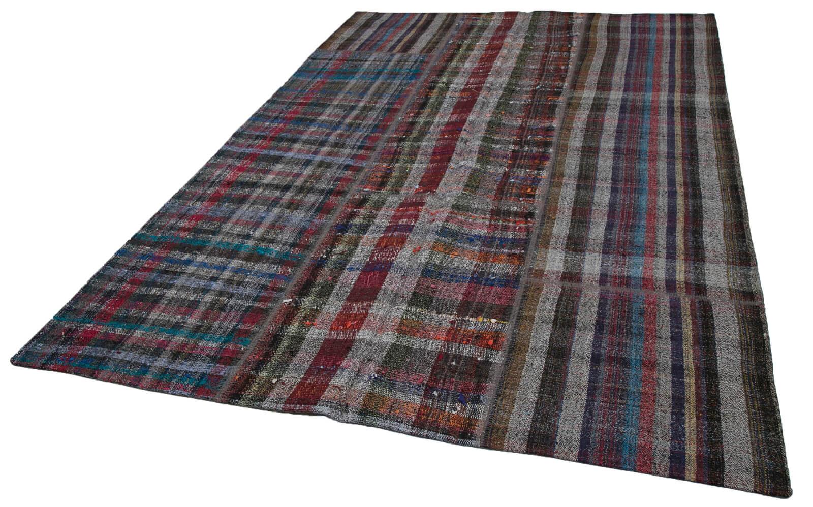 Kırk Yama Gri Patchwork Pamuk Yün El Dokuma Halısı 200x300 Agacan