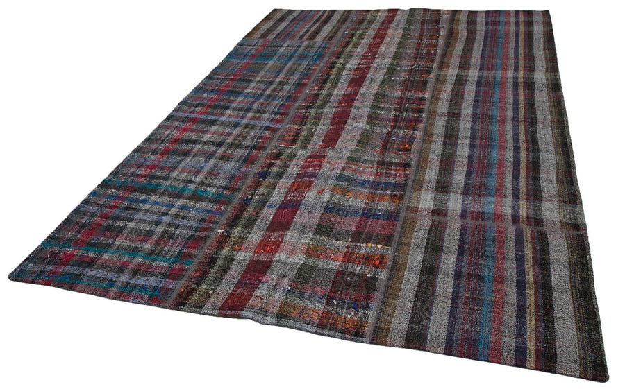 Kırk Yama Gri Patchwork Pamuk Yün El Dokuma Halısı 200x300 Agacan