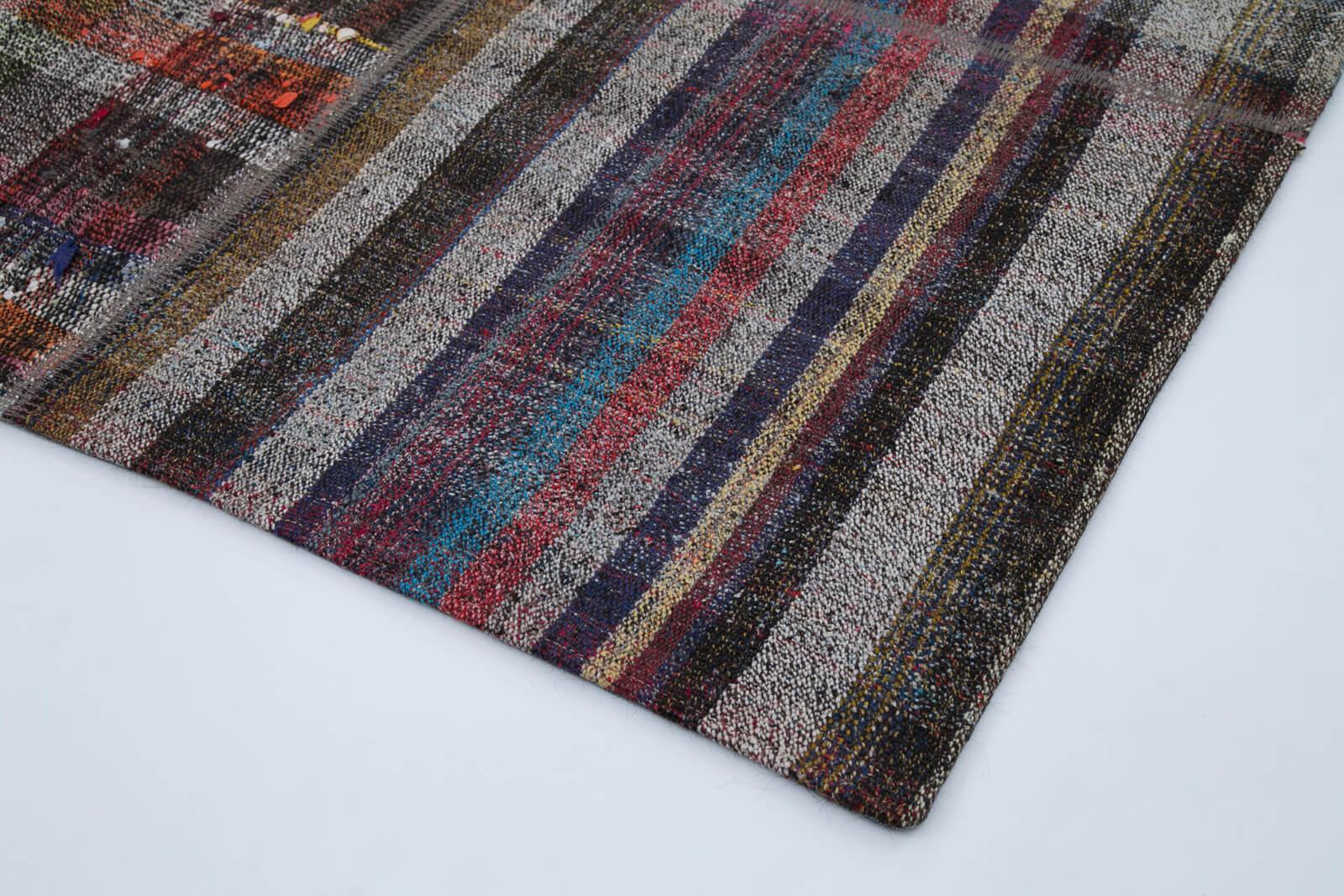 Kırk Yama Gri Patchwork Pamuk Yün El Dokuma Halısı 200x300 Agacan