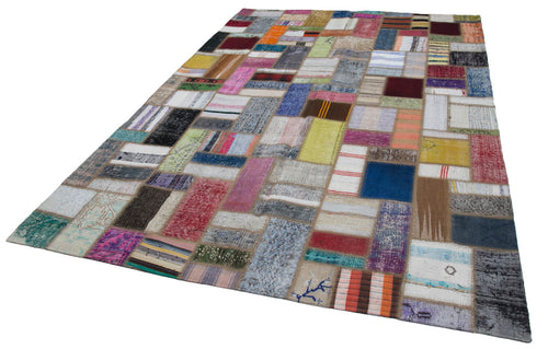 Kırk Yama Gri Patchwork Pamuk Yün El Dokuma Halısı 205x293 Agacan
