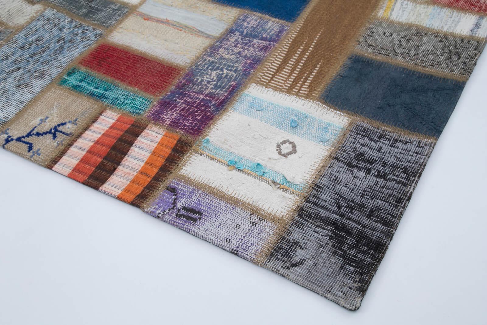 Kırk Yama Gri Patchwork Pamuk Yün El Dokuma Halısı 205x293 Agacan