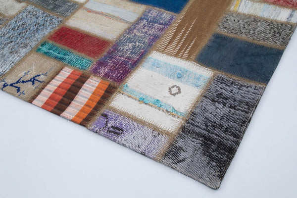 Kırk Yama Gri Patchwork Pamuk Yün El Dokuma Halısı 205x293 Agacan