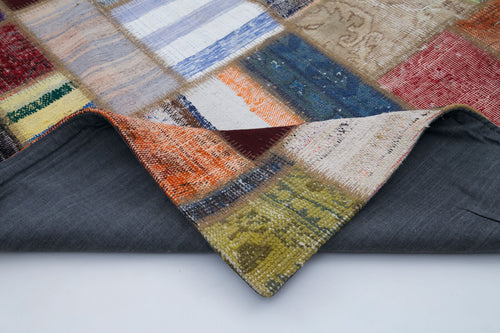 Kırk Yama Gri Patchwork Pamuk Yün El Dokuma Halısı 205x293 Agacan