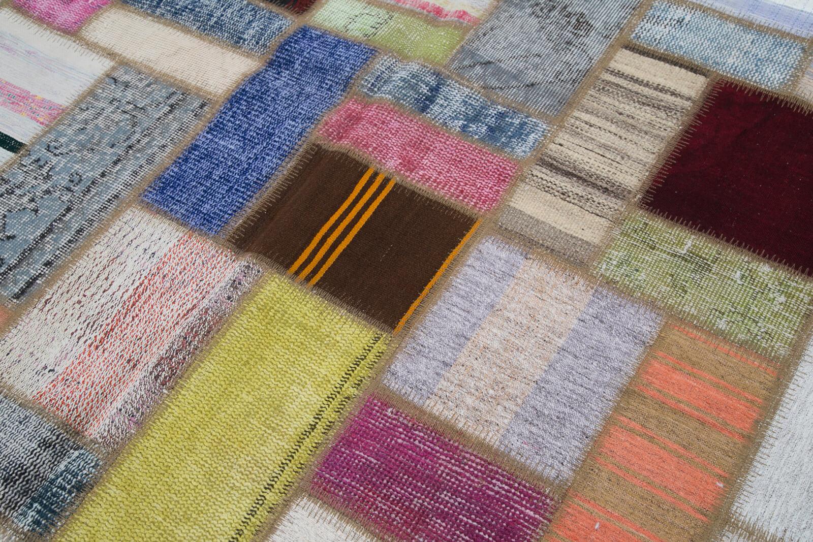 Kırk Yama Gri Patchwork Pamuk Yün El Dokuma Halısı 205x293 Agacan