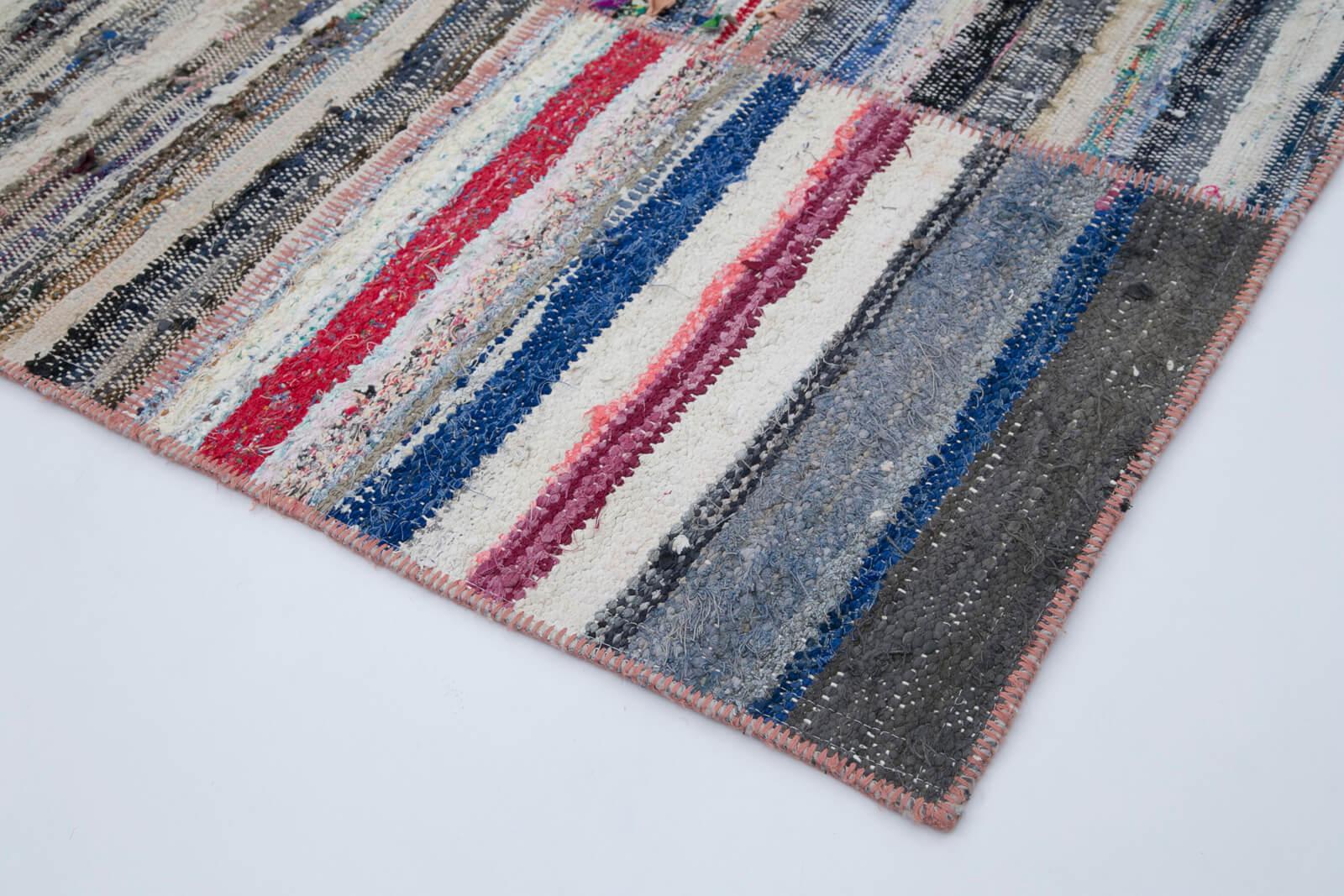 Kırk Yama Gri Patchwork Pamuk Yün El Dokuma Halısı 200x284 Agacan