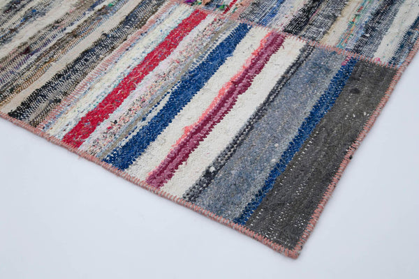 Kırk Yama Gri Patchwork Pamuk Yün El Dokuma Halısı 200x284 Agacan