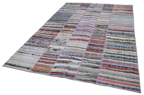 Kırk Yama Gri Patchwork Pamuk Yün El Dokuma Halısı 194x283 Agacan