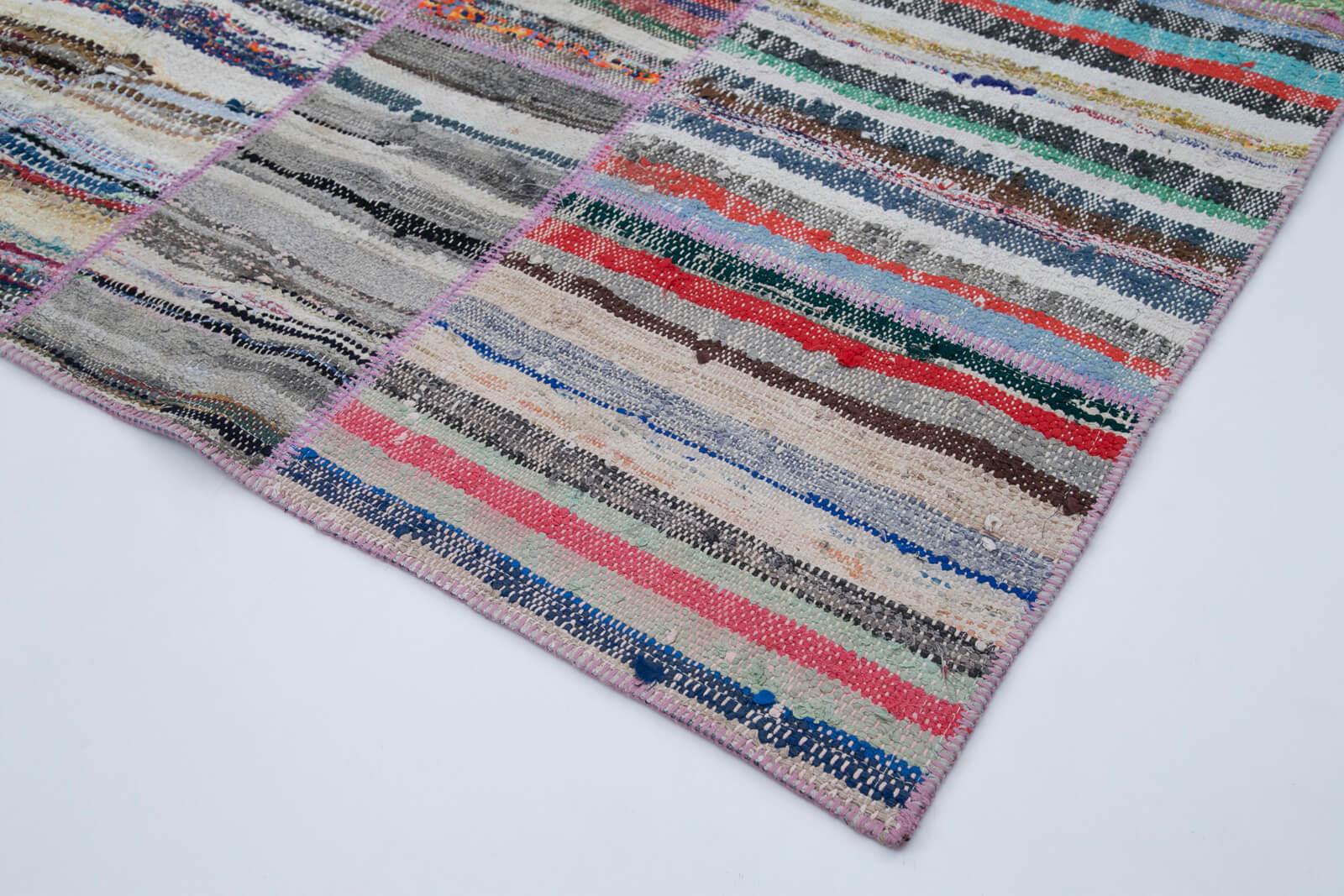 Kırk Yama Gri Patchwork Pamuk Yün El Dokuma Halısı 194x283 Agacan