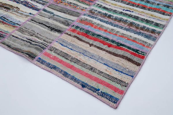 Kırk Yama Gri Patchwork Pamuk Yün El Dokuma Halısı 194x283 Agacan