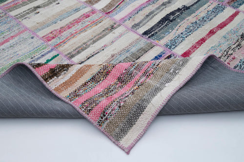 Kırk Yama Gri Patchwork Pamuk Yün El Dokuma Halısı 194x283 Agacan