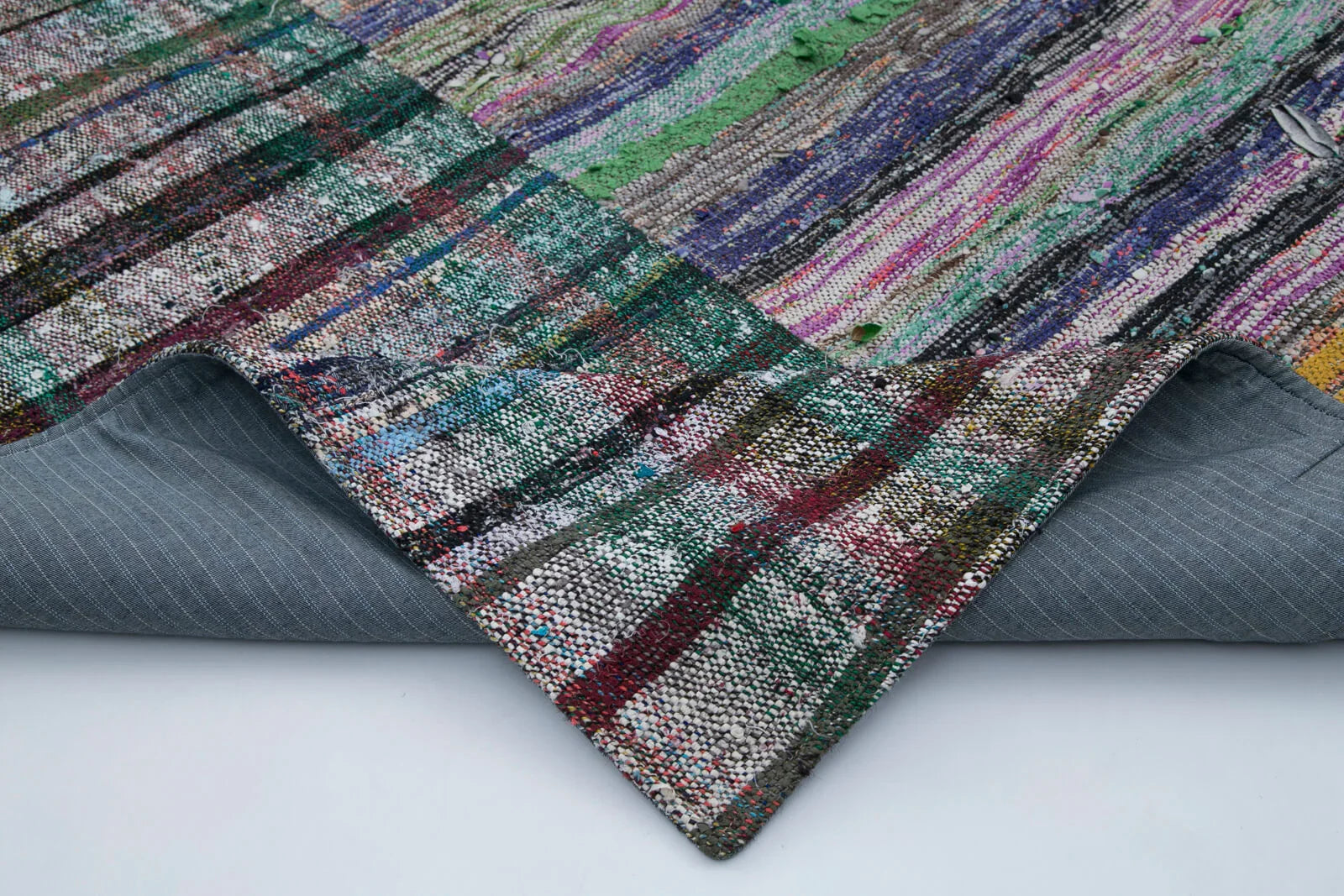 Kırk Yama Gri Patchwork Pamuk Yün El Dokuma Halısı 202x291 Agacan