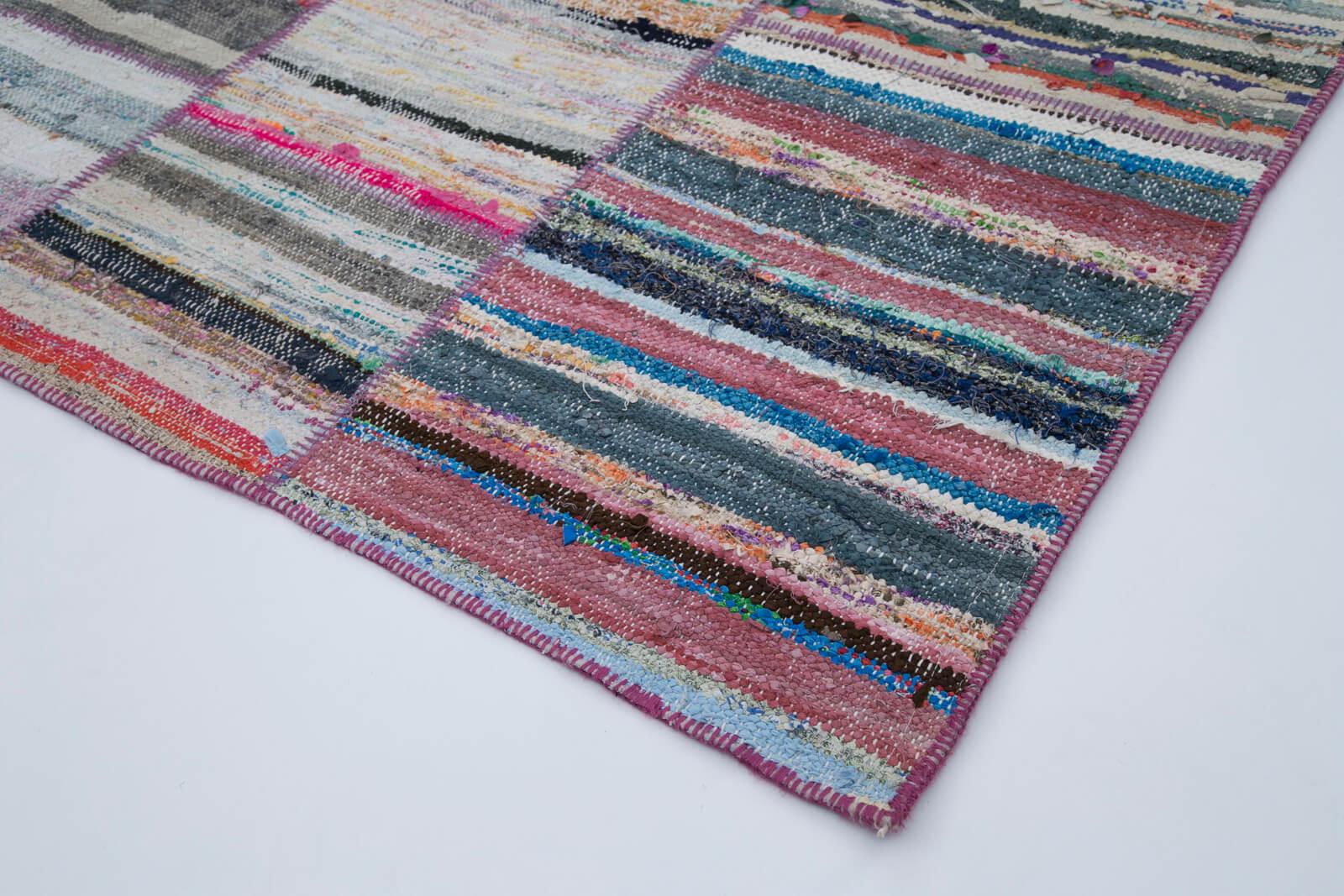 Kırk Yama Gri Patchwork Pamuk Yün El Dokuma Halısı 210x280 Agacan