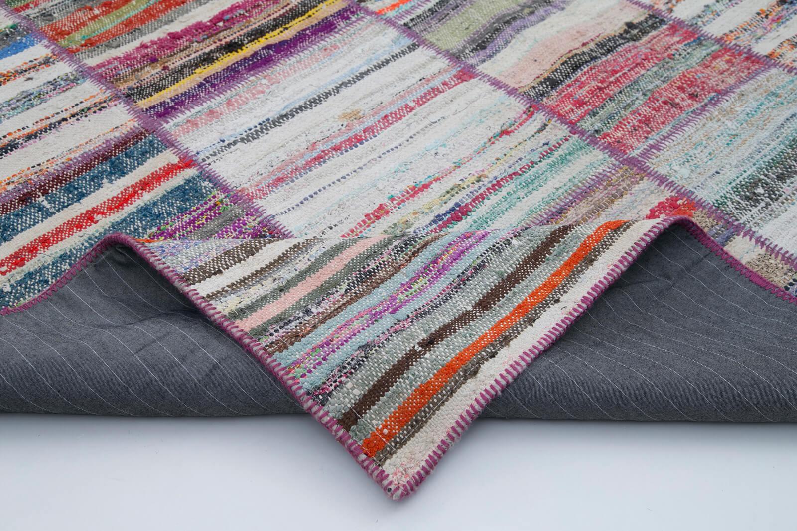 Kırk Yama Gri Patchwork Pamuk Yün El Dokuma Halısı 210x280 Agacan
