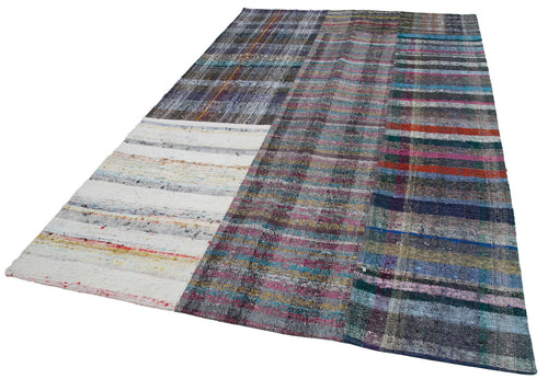 Kırk Yama Gri Patchwork Pamuk Yün El Dokuma Halısı 198x302 Agacan