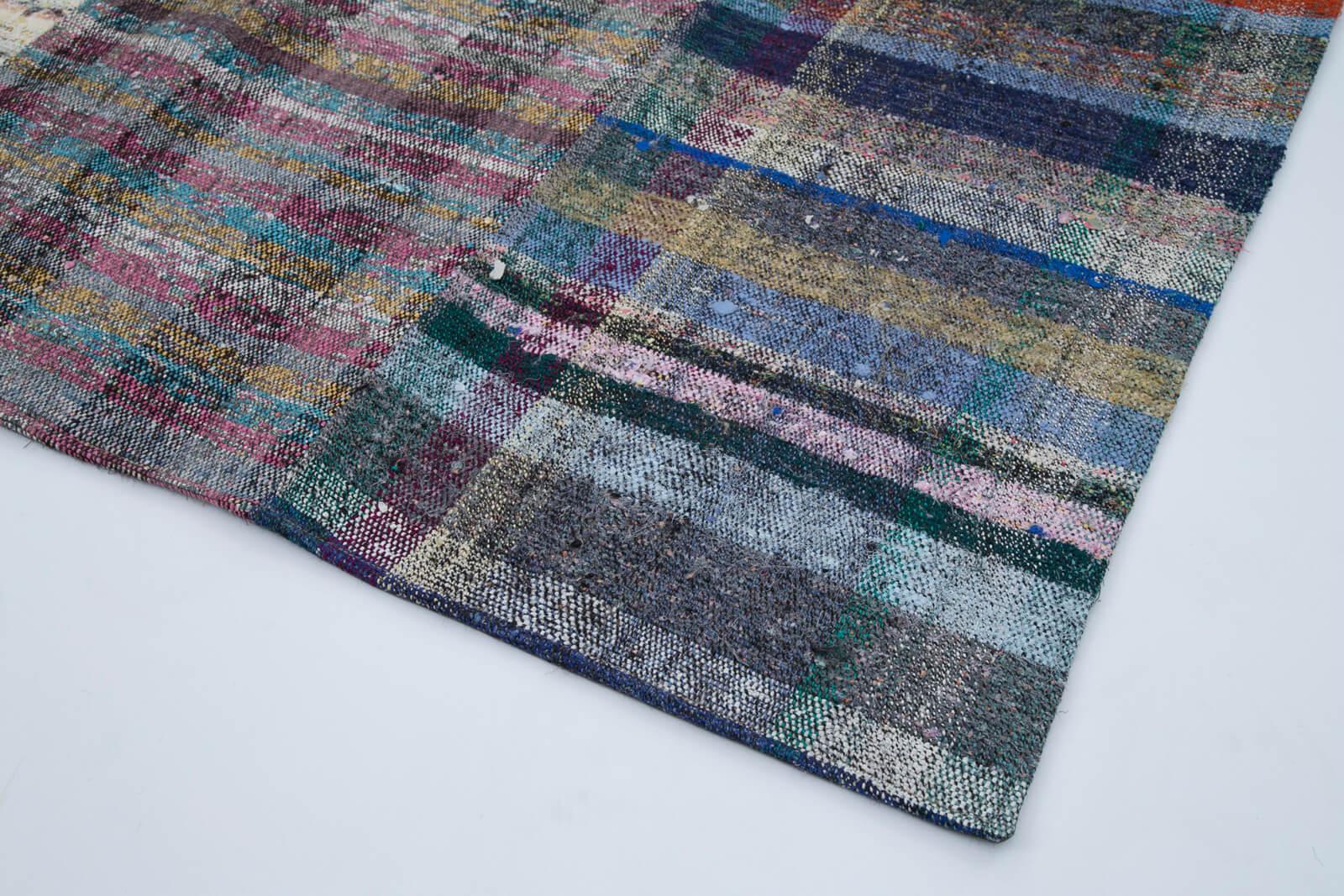 Kırk Yama Gri Patchwork Pamuk Yün El Dokuma Halısı 198x302 Agacan