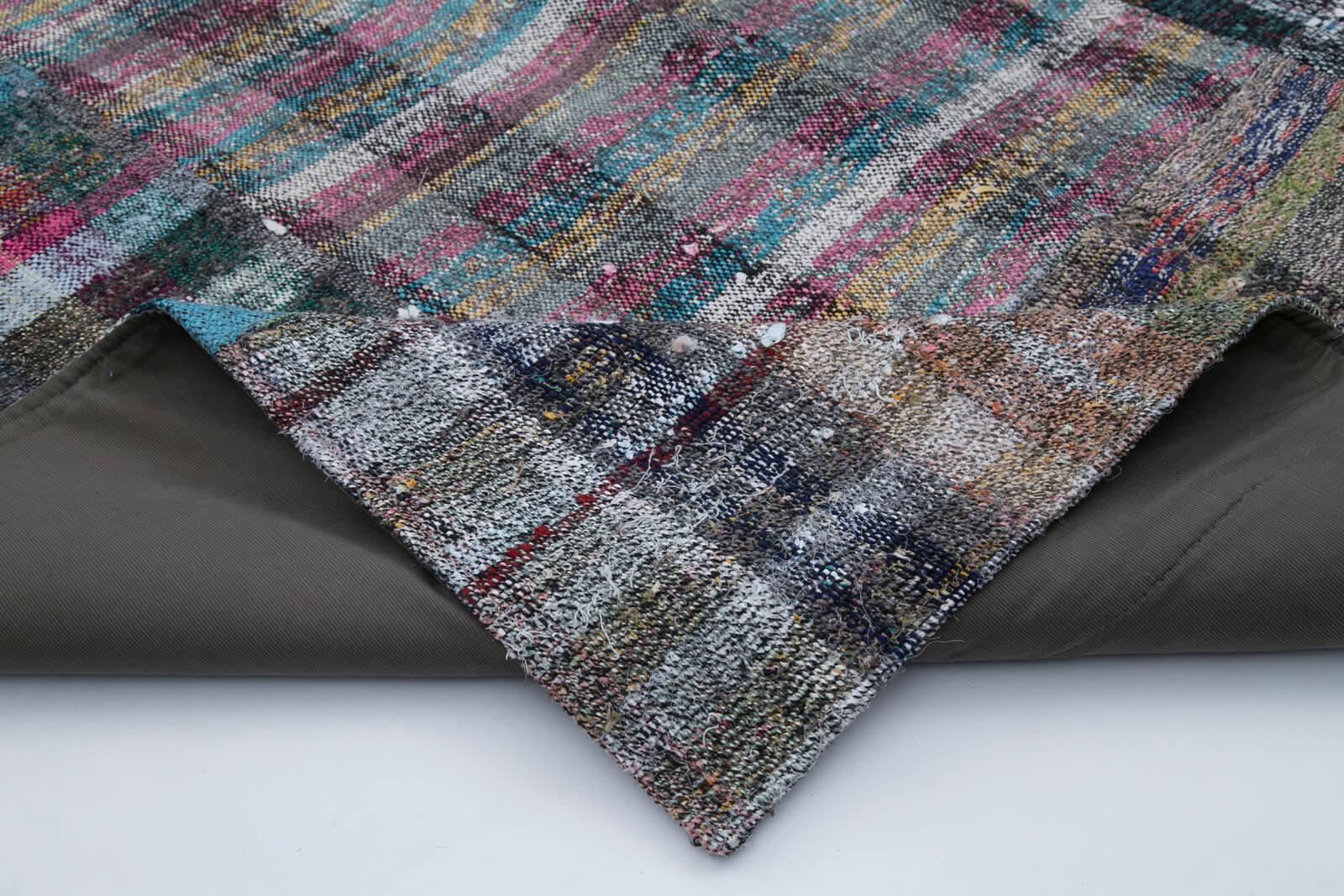 Kırk Yama Gri Patchwork Pamuk Yün El Dokuma Halısı 198x302 Agacan
