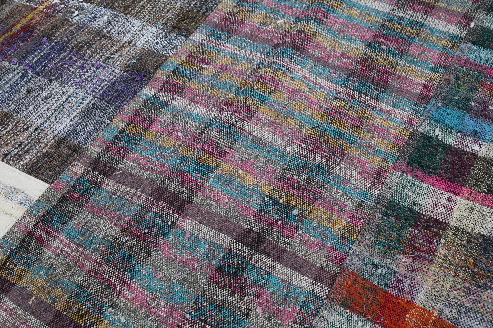 Kırk Yama Gri Patchwork Pamuk Yün El Dokuma Halısı 198x302 Agacan