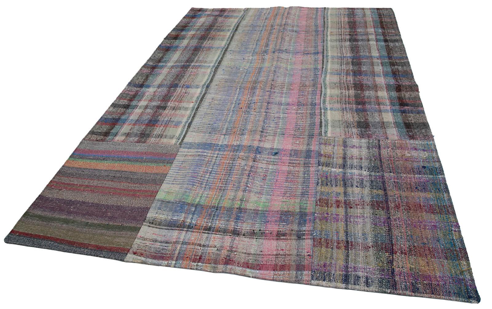 Kırk Yama Gri Patchwork Pamuk Yün El Dokuma Halısı 203x300 Agacan