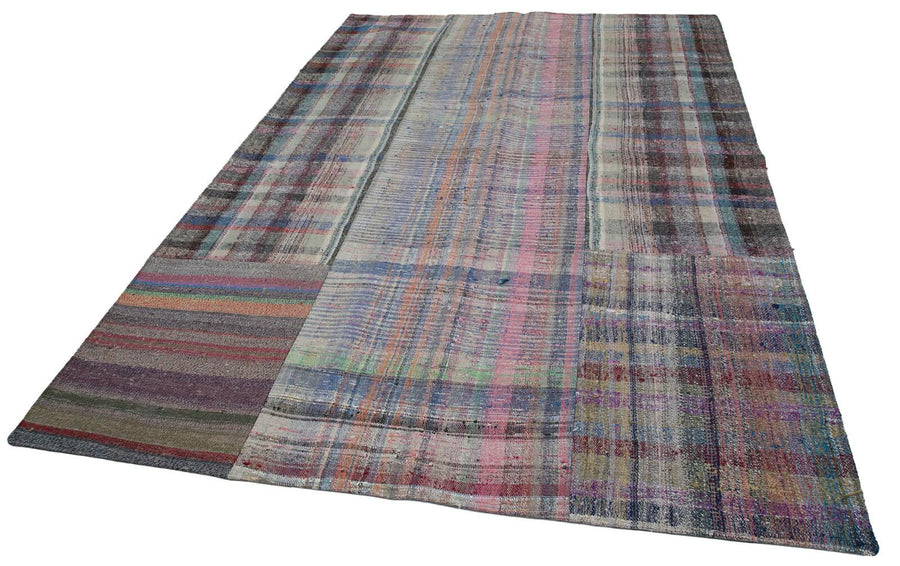 Kırk Yama Gri Patchwork Pamuk Yün El Dokuma Halısı 203x300 Agacan