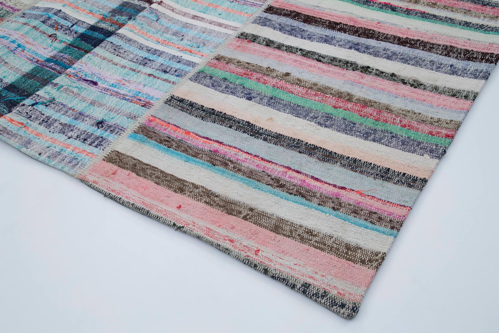 Kırk Yama Gri Patchwork Pamuk Yün El Dokuma Halısı 203x299 Agacan