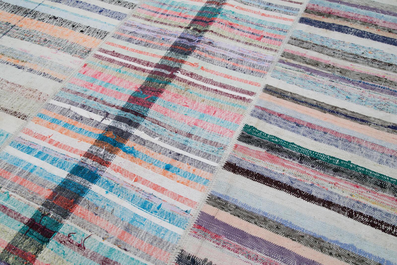 Kırk Yama Gri Patchwork Pamuk Yün El Dokuma Halısı 203x299 Agacan
