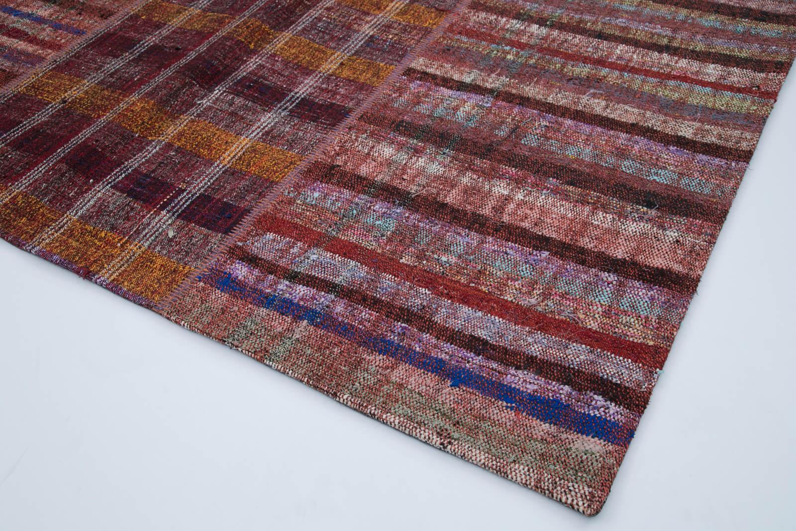 Kırk Yama Kırmızı Patchwork Pamuk Yün El Dokuma Halısı 204x300 Agacan