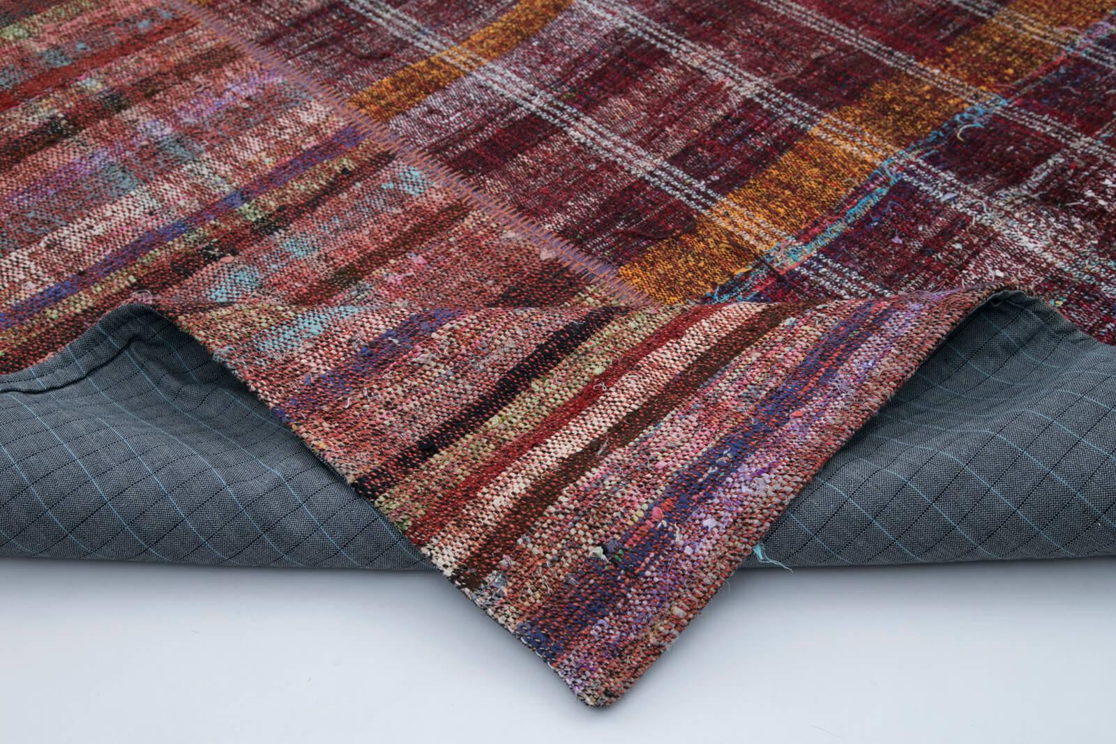 Kırk Yama Kırmızı Patchwork Pamuk Yün El Dokuma Halısı 204x300 Agacan