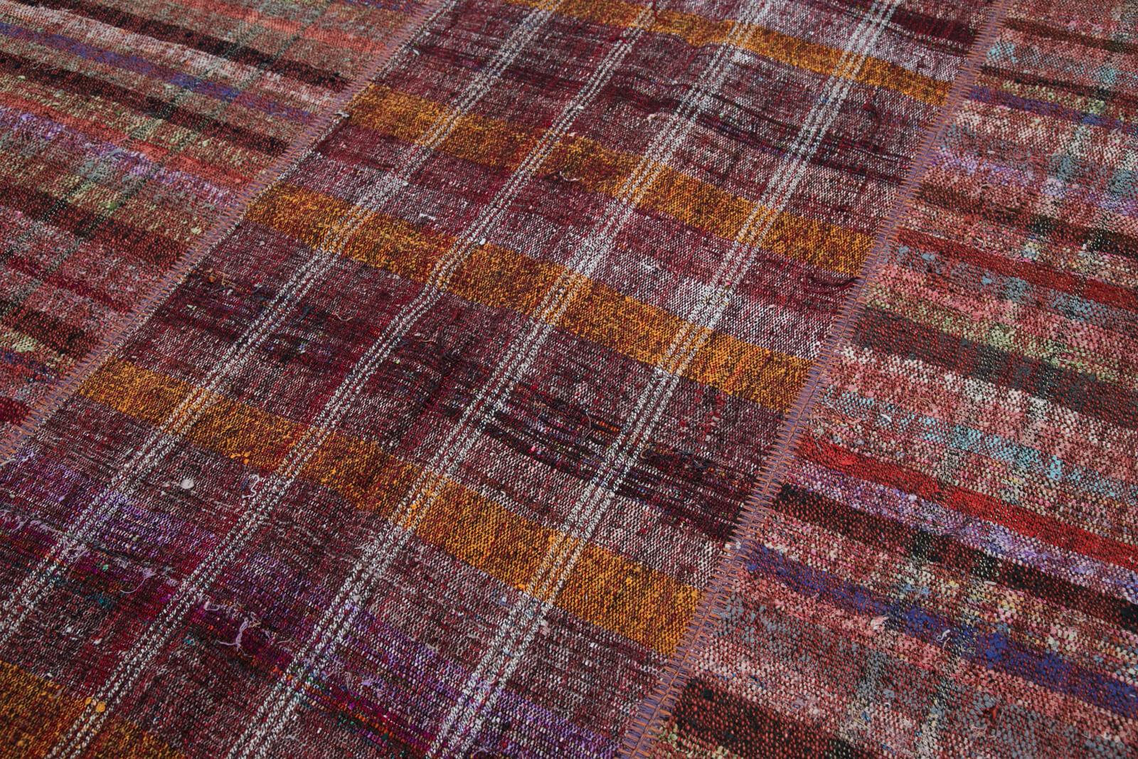 Kırk Yama Kırmızı Patchwork Pamuk Yün El Dokuma Halısı 204x300 Agacan