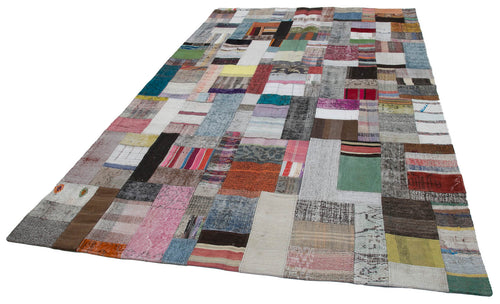 Kırk Yama Gri Patchwork Pamuk Yün El Dokuma Halısı 200x305 Agacan
