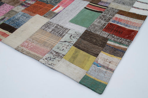 Kırk Yama Gri Patchwork Pamuk Yün El Dokuma Halısı 200x305 Agacan