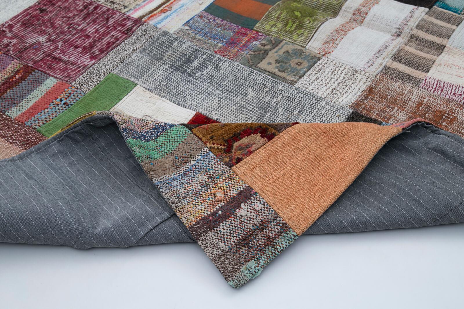 Kırk Yama Gri Patchwork Pamuk Yün El Dokuma Halısı 200x305 Agacan