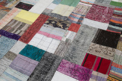 Kırk Yama Gri Patchwork Pamuk Yün El Dokuma Halısı 200x305 Agacan