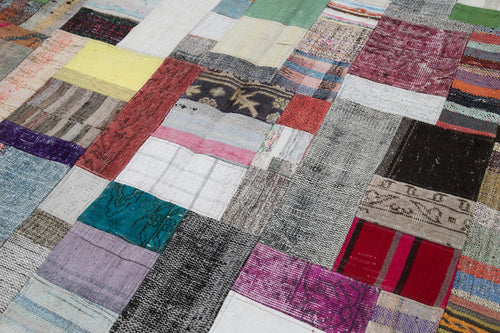 Kırk Yama Gri Patchwork Pamuk Yün El Dokuma Halısı 200x305 Agacan