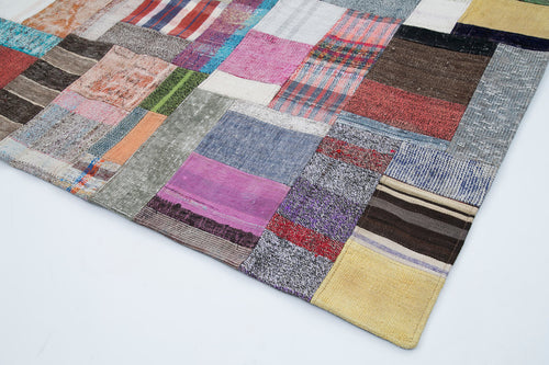Kırk Yama Gri Patchwork Pamuk Yün El Dokuma Halısı 200x300 Agacan