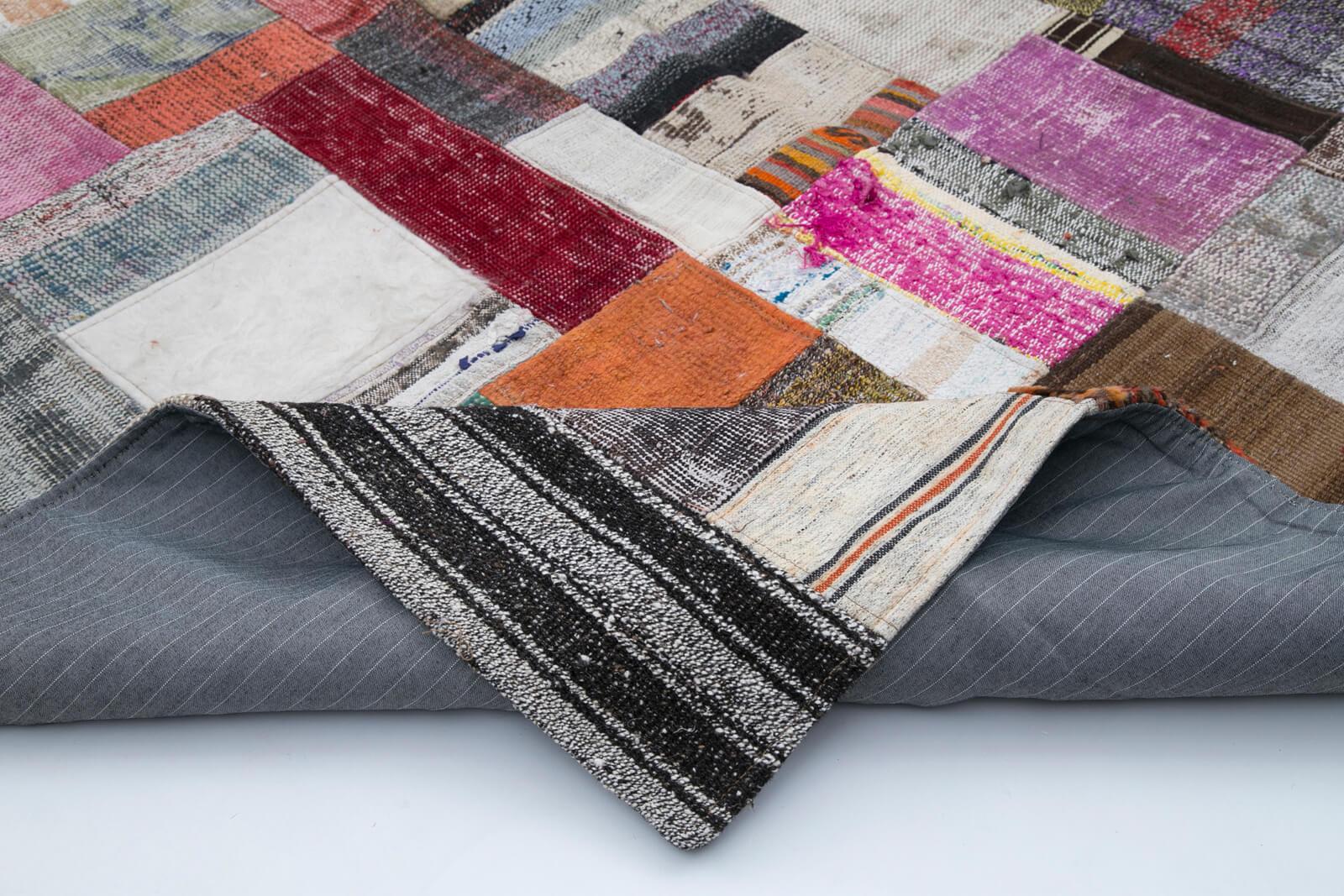 Kırk Yama Gri Patchwork Pamuk Yün El Dokuma Halısı 200x300 Agacan