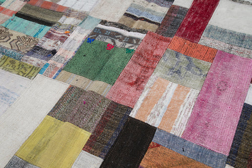 Kırk Yama Gri Patchwork Pamuk Yün El Dokuma Halısı 200x300 Agacan