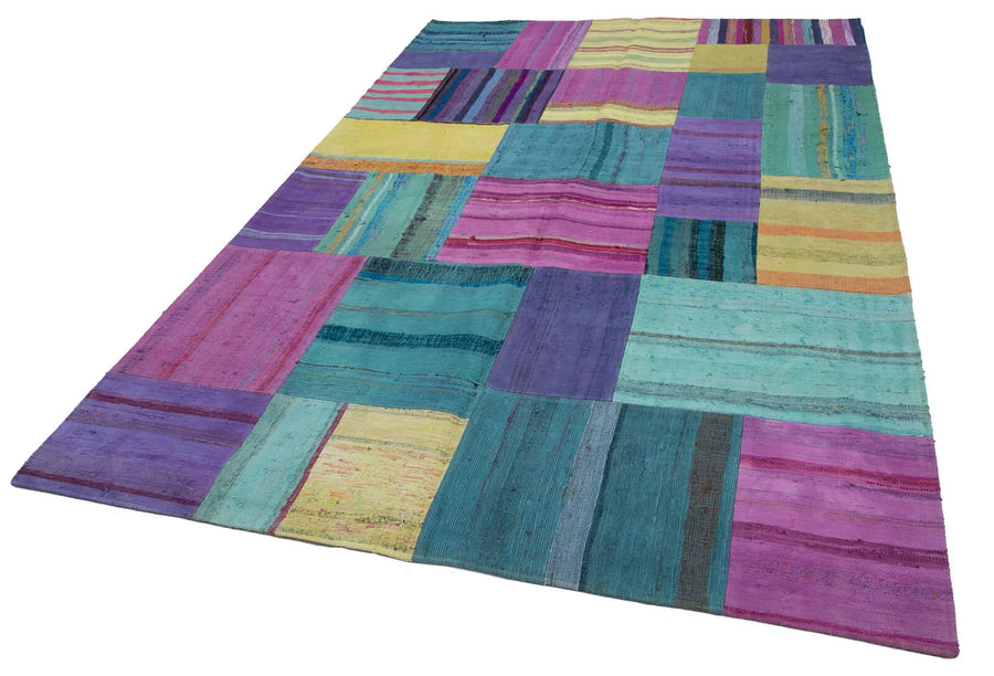 Kırk Yama Gri Patchwork Pamuk Yün El Dokuma Halısı 201x302 Agacan