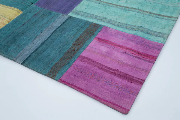 Kırk Yama Gri Patchwork Pamuk Yün El Dokuma Halısı 201x302 Agacan