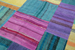 Kırk Yama Gri Patchwork Pamuk Yün El Dokuma Halısı 201x302 Agacan