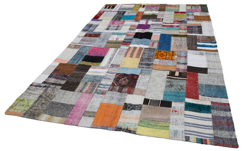 Kırk Yama Gri Patchwork Pamuk Yün El Dokuma Halısı 200x305 Agacan