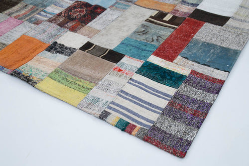 Kırk Yama Gri Patchwork Pamuk Yün El Dokuma Halısı 200x305 Agacan