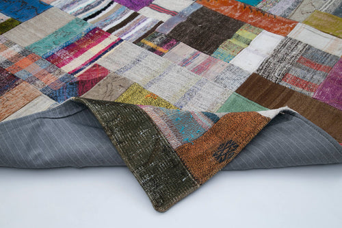 Kırk Yama Gri Patchwork Pamuk Yün El Dokuma Halısı 200x305 Agacan