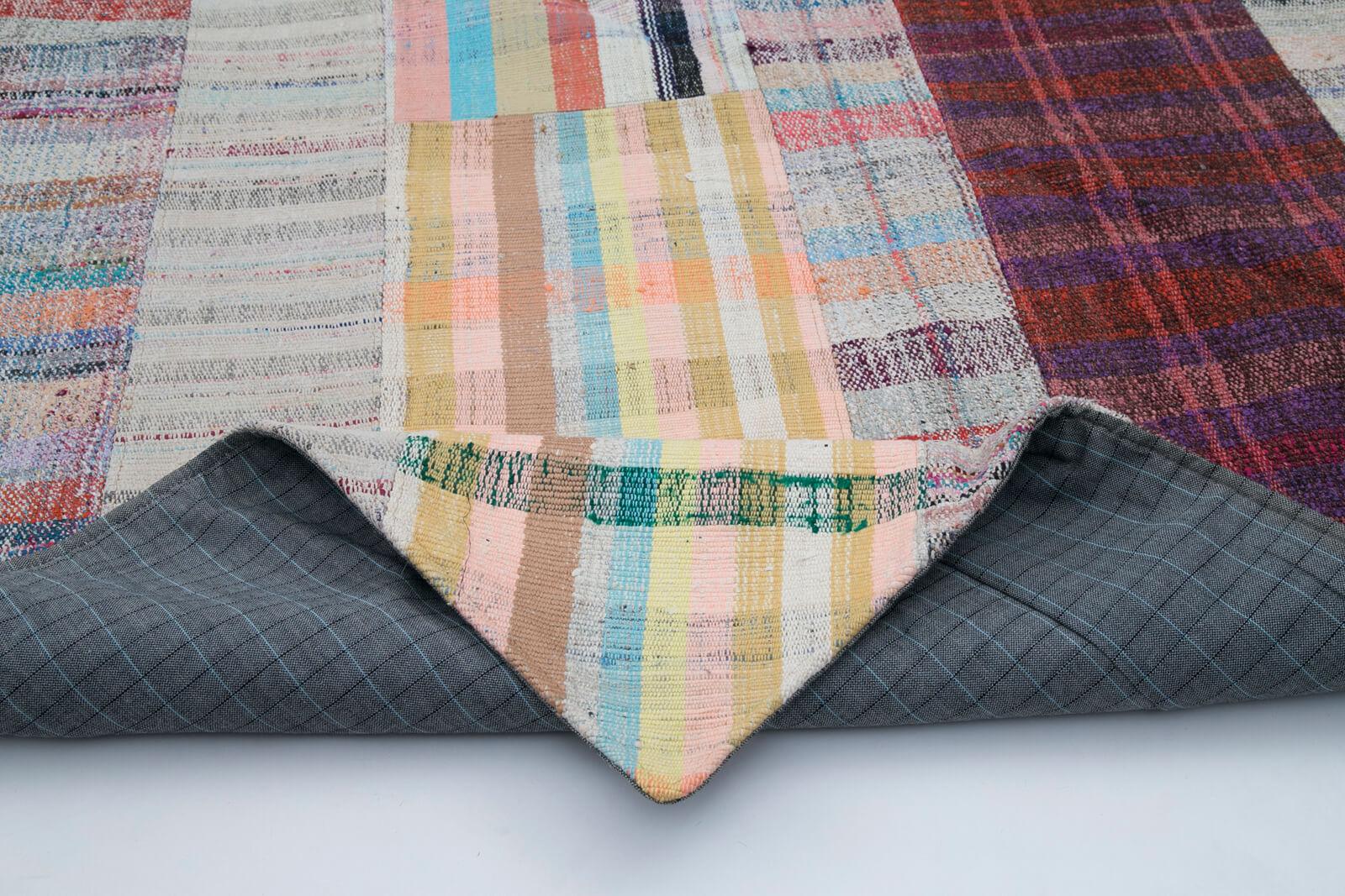 Kırk Yama Gri Patchwork Pamuk Yün El Dokuma Halısı 204x303 Agacan