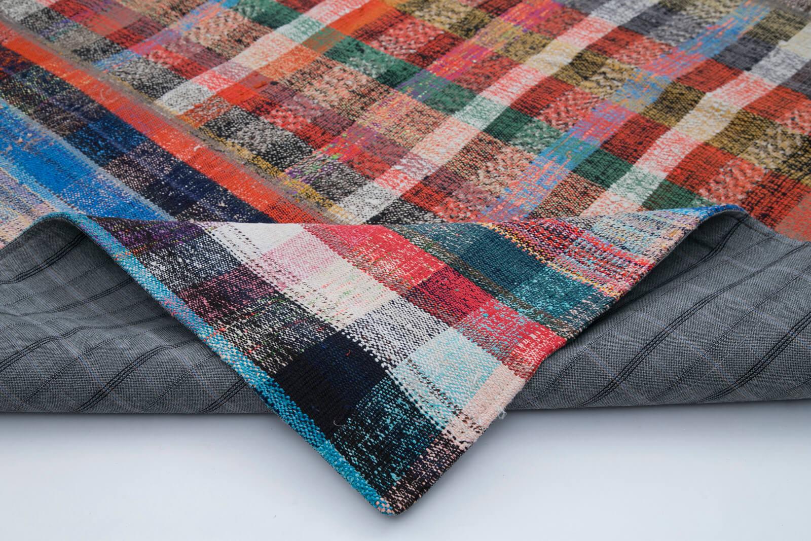 Kırk Yama Gri Patchwork Pamuk Yün El Dokuma Halısı 202x285 Agacan