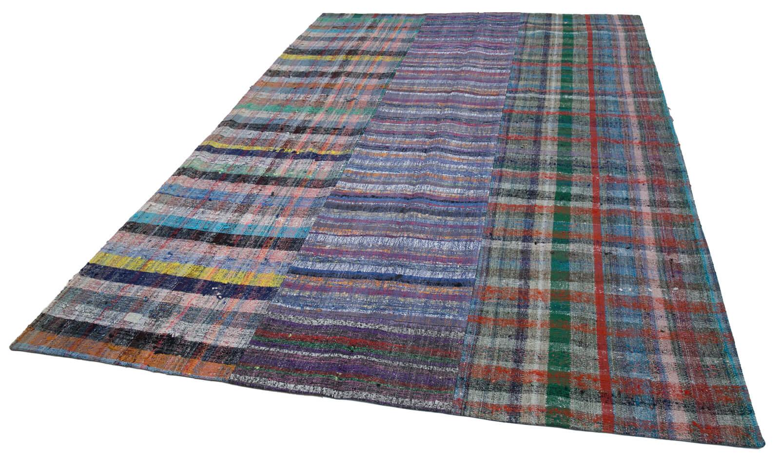 Kırk Yama Gri Patchwork Pamuk Yün El Dokuma Halısı 208x301 Agacan